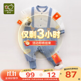 拉比婴儿衣服连体衣秋冬男童女加厚保暖哈衣连帽夹棉宝宝爬服金貂绒 全开蓝色 59cm