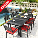 莫 家户外桌椅塑木室外组合咖啡桌椅庭院桌椅桌椅喝茶餐桌铝合金桌椅 8+180cm桌【塑木铝框（加厚款）】+黑色