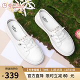金利来（Goldlion）女鞋休闲板鞋圆头舒适平底耐穿免系带小白鞋 668220189白杏37