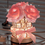 餐将军 魔方玫瑰花束玻璃罩小夜灯桌面摆件结婚纪念日生日礼物女友老婆