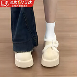 COSMICKISS加绒松糕厚底勃肯棉鞋女冬季外穿2025新款小个子复古保暖毛毛鞋子 米白色【加绒款】 36