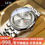 爱沃驰瑞士品牌IW手表男机械表防水超薄男士手表进口机芯全自动商务男表 夜光双日历款/银灰钢带