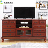 松园洛曼森 欧式实木电视柜小户型美式地柜卧室电视柜简约现代客厅视听柜 1.8十斗电视柜 棕红色