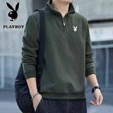 花花公子（PLAYBOY）卫衣男春秋长袖T恤上衣休闲宽松运动体恤秋衣打底衫 军绿 XL