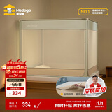 美朵嘉A类抑菌婴儿防摔蚊帐围栏全底家用三开门若草色1.5【含拉链床单】