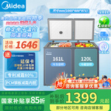 美的281升双温冰柜家用商用一级能效大容量卧式冷柜双门双箱专利减霜电子控温冷藏冷冻两用保鲜冰柜 BCD-281DKEM 281L
