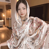 兼彩高级印花丝巾女2026新款披肩旅行防晒纱巾民族风盘扣围巾海边外搭