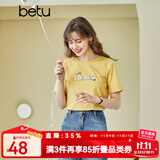 betu百图女装春装新款宽松韩版卡通印花短袖T恤ins潮JD2102T08 黄色 S