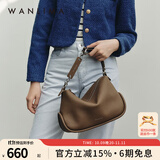 万里马新品枕头复古牛皮女包高级感轻奢侈女包女士腋下包单肩女包 摩卡棕