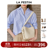 拉菲斯汀门票福桶包2025新款真皮单肩斜挎包女小众手提水桶包 621896 椰奶白【头层牛皮大号】