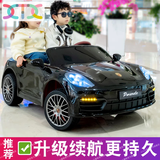 小童鞋【加长升级双人座】儿童电动汽车可坐大人四轮遥控宝宝小孩玩具车 【烤漆】黑色 顶配四驱24V7A+软胎【动力强劲】