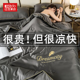 红豆夏被四件套冰丝空调被夏凉被薄被子水洗真丝裸睡子双人宿舍家用 轻羽-高级灰【店长推荐】 四件套/1.8*2.2m夏被+床单+枕套2