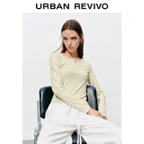 UR2026春季新款女装时尚休闲简约基础修身长袖T恤UYB450010 米黄 M