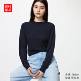 优衣库女装精纺美利奴羊毛圆领针织衫长袖通勤25秋冬新款478330 69 藏青色 L