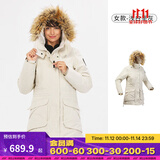 迪卡侬（DECATHLON）男女防风防水外套加厚保暖棉衣棉服棉袄男中长款派克大衣NH900 女款-浅白垩灰-SH900 S