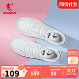 乔丹男鞋板鞋皮面小白鞋革面女鞋空军一号厚底增高情侣休闲运动鞋 女-白色【店长推荐】 37