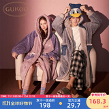 果壳（Gukoo）睡衣女冬季迪士尼联名珊瑚绒柔软加厚连帽睡袍可外穿情侣睡衣D 蓝色唐老鸭男睡袍 XL