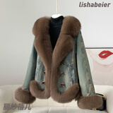 丽纱蓓儿狐狸毛牛仔皮草外套女派克新款时尚鹅绒服内胆年轻皮毛一体 咖色 L