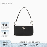 Calvin Klein时尚腋下包礼物通勤洋气包包金属字母拉链CK女包单肩法棍包DH3237 001-太空黑 OS
