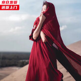 槿城防晒披肩女夏围巾草原沙漠大西北丝巾新疆西藏旅游穿搭纱巾PJ010 优雅酒红色 均码【185x145cm】