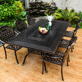 莫 家户外家具铸铝桌椅组合室外庭院桌椅露台桌椅休闲别墅花园阳台 斜格6椅+188cm长桌