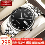 冠琴（GUANQIN）手表男全自动机械表男款商务双日历男士手表夜光防水瑞士品质腕表 钻加罗马本色黑面【升级版】