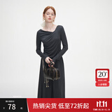 范思蓝恩秋季设计感针织T恤半身裙时尚套装女秋装新款慵懒高腰半身裙女 深灰色（上衣） M