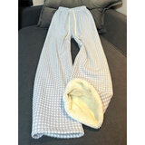 趣米乐加厚羊羔绒阔腿休闲裤女秋冬季加绒保暖棉卫裤高腰宽松运动长裤子 蓝色【加绒-羊羔绒】 L