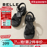 百丽（Belle）满钻条带繁星休闲凉鞋女商场款厚底凉鞋A9S2DBL4 黑色 35 (225mm)