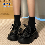尚芭芙复古英伦风小皮鞋女2025秋冬新款加绒乐福鞋厚底jk工作百搭单鞋 黑色【亮光】 38 (240mm)