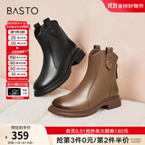 百思图冬商场同款加绒软羊皮靴马丁靴短靴女瘦瘦靴棉鞋GD002DD3 棕色 35