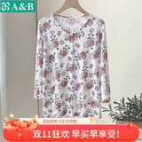 AB单件上衣女纯棉薄款睡衣全棉中老年宽松汗衫七分袖开衫T恤家居服 红菊 L