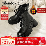 意尔康女靴厚底百搭加绒马丁靴女复古英伦风短靴 14738W黑色39