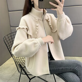 拉夏贝尔（La Chapelle）高级感短外套女款2025春秋新款女装休闲百搭针织开衫小个子上衣冬 杏色 L 【推荐115-125斤