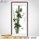 迅典竹报平安挂画客厅国画玄关装饰画手绘竖版字画入户走廊过道风景画 竹影清风 实木带框63*123厘米