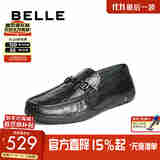 百丽一脚蹬豆豆鞋男25秋新商场同款牛皮革休闲乐福鞋8TX01CM5 黑色 40 (250mm)