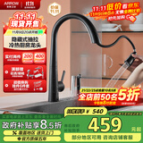 箭牌（ARROW）厨房隐藏抽拉龙头冷热 洗手盆多功能水龙头 天鹅颈外形AE45110MB