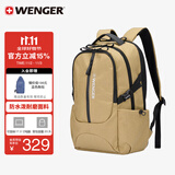 威戈（WENGER）瑞士军刀17.3英寸笔记本电脑包运动双肩包背包书包大容量男驼色