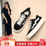 ZHR帆布鞋女经典百搭学生板鞋女舒适透气厚底休闲女鞋 CS11 黑色 39