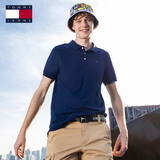 TOMMY JEANS男装珠地棉网眼刺绣商务通勤翻领修身短袖POLO衫 海军蓝002 L (推荐：140-160斤)