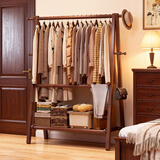 米客米家（MIKEMIJIA）实木衣帽架落地挂衣架卧室衣架家用木质挂衣服架子室内简易晾衣架 【新升级】带挂裤杆-胡桃色120