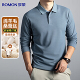 罗蒙【含羊毛桑蚕丝】长袖T恤男士POLO翻领打底衫春秋季内搭上衣工装