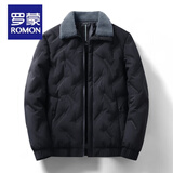 罗蒙（ROMON）羽绒服男款翻领毛领冬季加厚保暖爸爸冬装中老年人冬天鸭绒外套男 黑色 L
