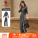 骆驼（CAMEL）立领健身女装撞色修身两件套运动服 Y24CAWL6620 墨灰 XXL