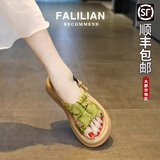 百丽踏罗马凉鞋女夏外穿2025新款中式国风配裙子百搭厚底松糕沙滩鞋 绿色 38