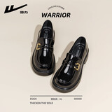 回力小皮鞋女新款冬季百搭英伦风一脚蹬乐福鞋黑色复古金属扣潮单鞋女 黑色2210 36