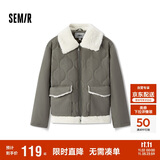 森马（Semir）棉服女拼接毛绒翻领温柔百搭2024冬季宽松棉衣复古风109724112003