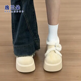 逸兰朵松糕厚底勃肯棉鞋女冬季外穿2025新款小个子增高复古百搭保暖棉鞋 米白色加绒 37 (235mm)