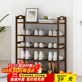 丝竹阁 家用门口鞋架实木落地置物架简易收纳鞋柜多层玄关放鞋客厅储物 5层-长70cm全板