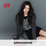 H&M【徐若晗同款】女装毛针织衫秋慵懒短款打底衫miu系薄开衫0579541 黑色/白色条纹 L 170/104